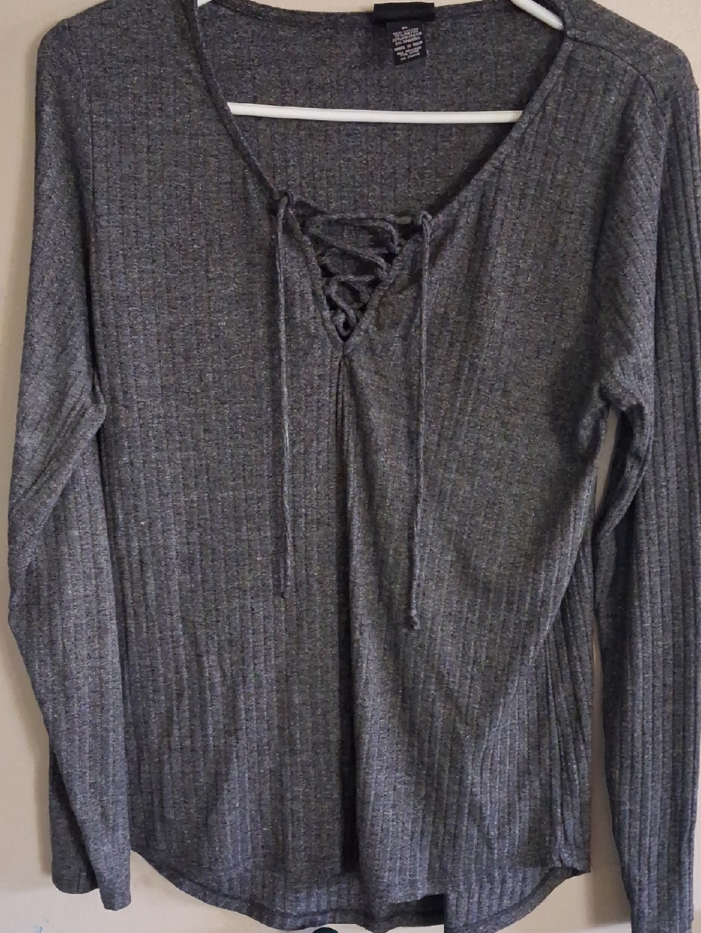 Rue21 Charcoal Ribbed Lace-Up Long Sleeve Top